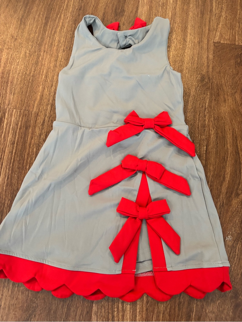 Womens Sleeveless Light Grey Dress with Red Bow Accents shorts attached